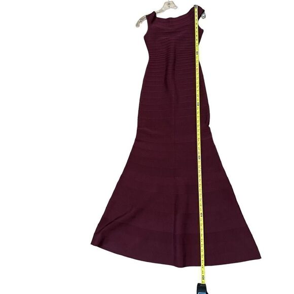Herve Leger Sophia Bandage Dress Maxi Ball Gown Beet Red Size S Boat Neck Flare - Picture 9 of 11